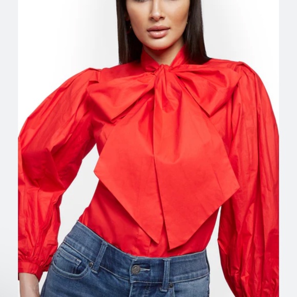 New York & Company Tops - New York & Company Red Tie-Neck Balloon Sleeve Blouse NWT Medium